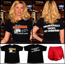 Full XXL Hooters Uniform Top Shirt Dolfin Shorts Name Tag Halloween Costume Hot