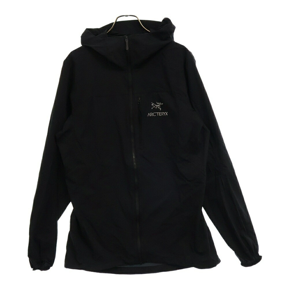 Men's Arc'teryx S Squamish Hoody Logo Print Nylon Jacket Zip-Up Hoodie Black