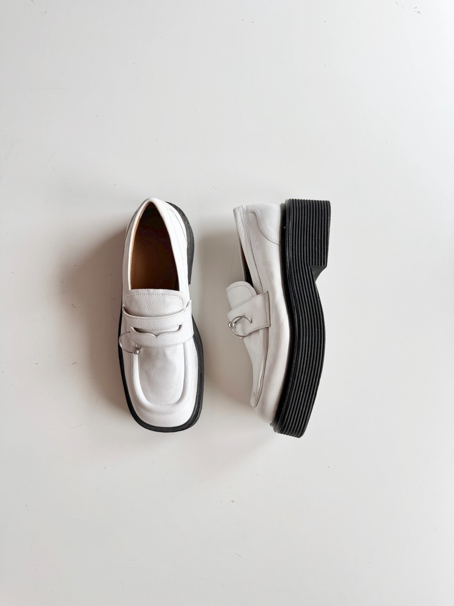MARNI White Leather Piercing Square Toe Platform Penny Loafers