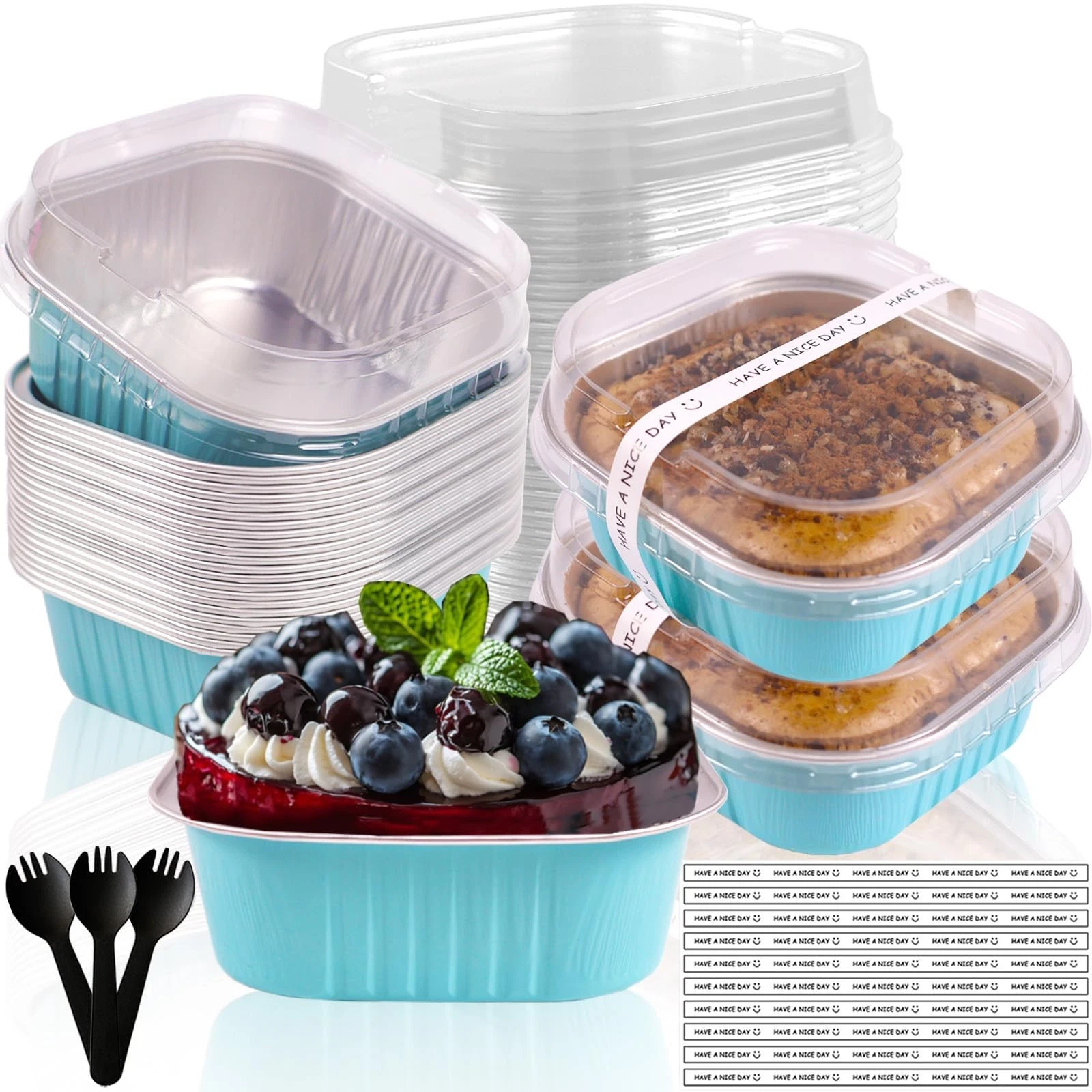 10oz Mini Cake Pans With Lids 50 Pack Aluminum Foil Square Brownie Baking Cup...
Opens in a new wind