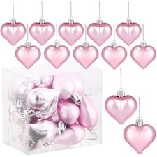 Set of 12 Heart Ornaments for Christmas Valentine Tree Decorations, 1.8 Pink