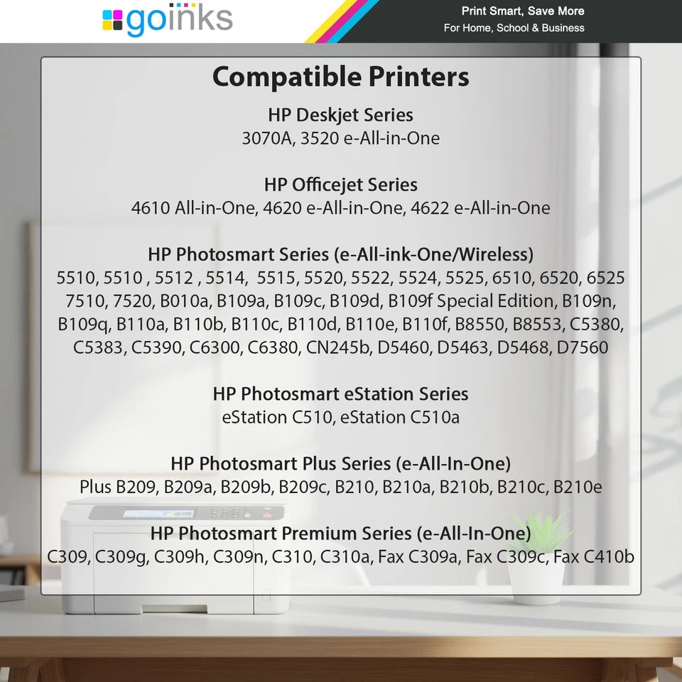 4 cartucce di inchiostro (set) per HP Deskjet 3070A, 3520 e Officejet 4610, 4620, 4622 - Immagine 2 di 4