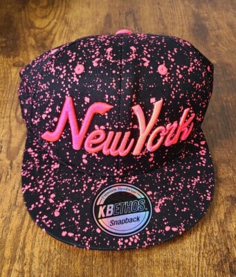 KBETHOS New York Black and Pink Splatter Paint Snapback Hat