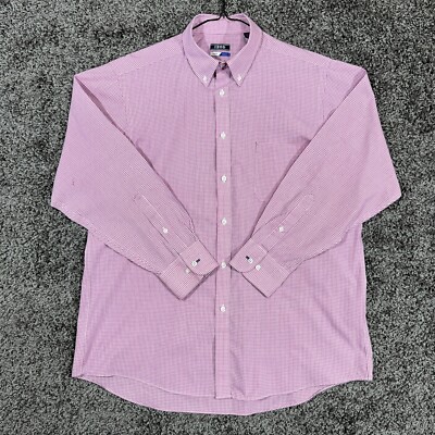 Izod Shirt Mens 16.5 32/33 Stretch Regular Fit Pink Plaid Long Sleeve Button Up
