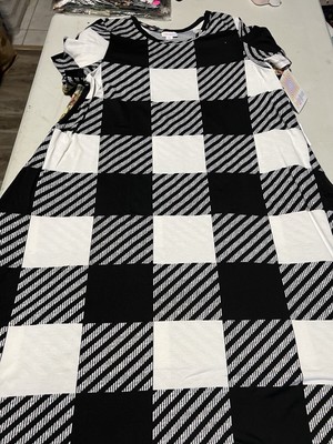 Lularoe S Carly Swing dress Small Black White Checkered Plaid #490