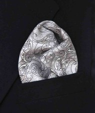Gascoigne Pocket Square Gray Paisley Men's