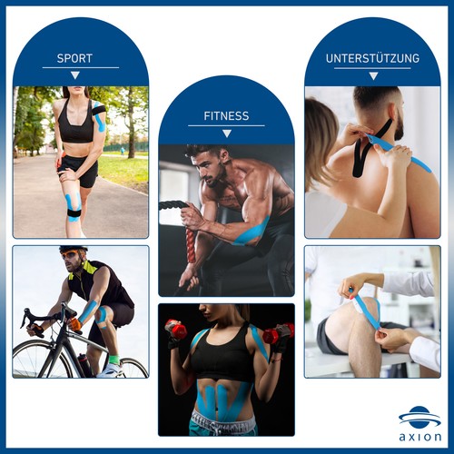 Kinesiotape3.8cm x 5m Kinesiologie Knie Schulter Sporttape 6 Rollen schwarz blau - Bild 15 von 22