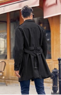 Gafeng XXL Black Classic Lapel Trench Coat Jacket Windbreaker