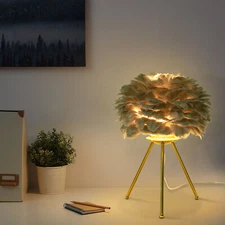 110V Bedside Lamp Table Lamp Gray Feather Desk Night Light For Bedroom Decor