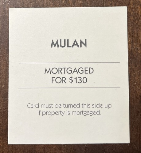 Disney Edition Monopoly Replacement Piece: Title Deed Card - Mulan - Picture 2 of 2