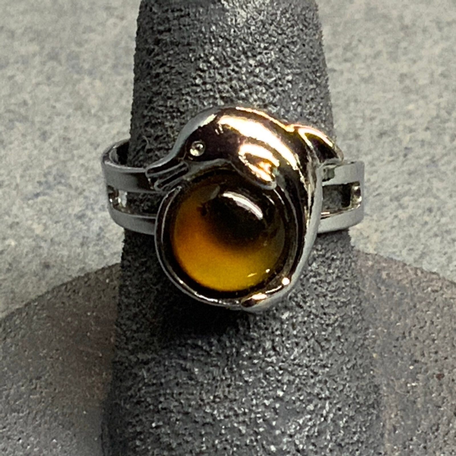 Adjustable Dolphin Ring 6 & Up Silver Brown Trans… - image 1