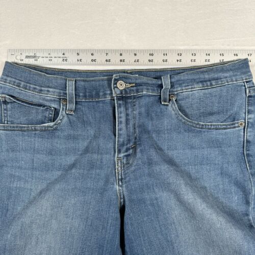 Levis Jeans Cropped Cuffed Blue Denim Distressed Red Tab Stretch Mid Rise Sz 31 - Picture 6 of 16