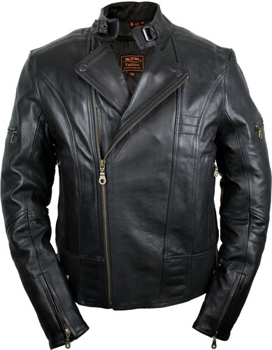 Herren Motorrad Lederjacke Biker Chopper Rocker Jacke mit Protektoren Retro - Bild 3 von 6