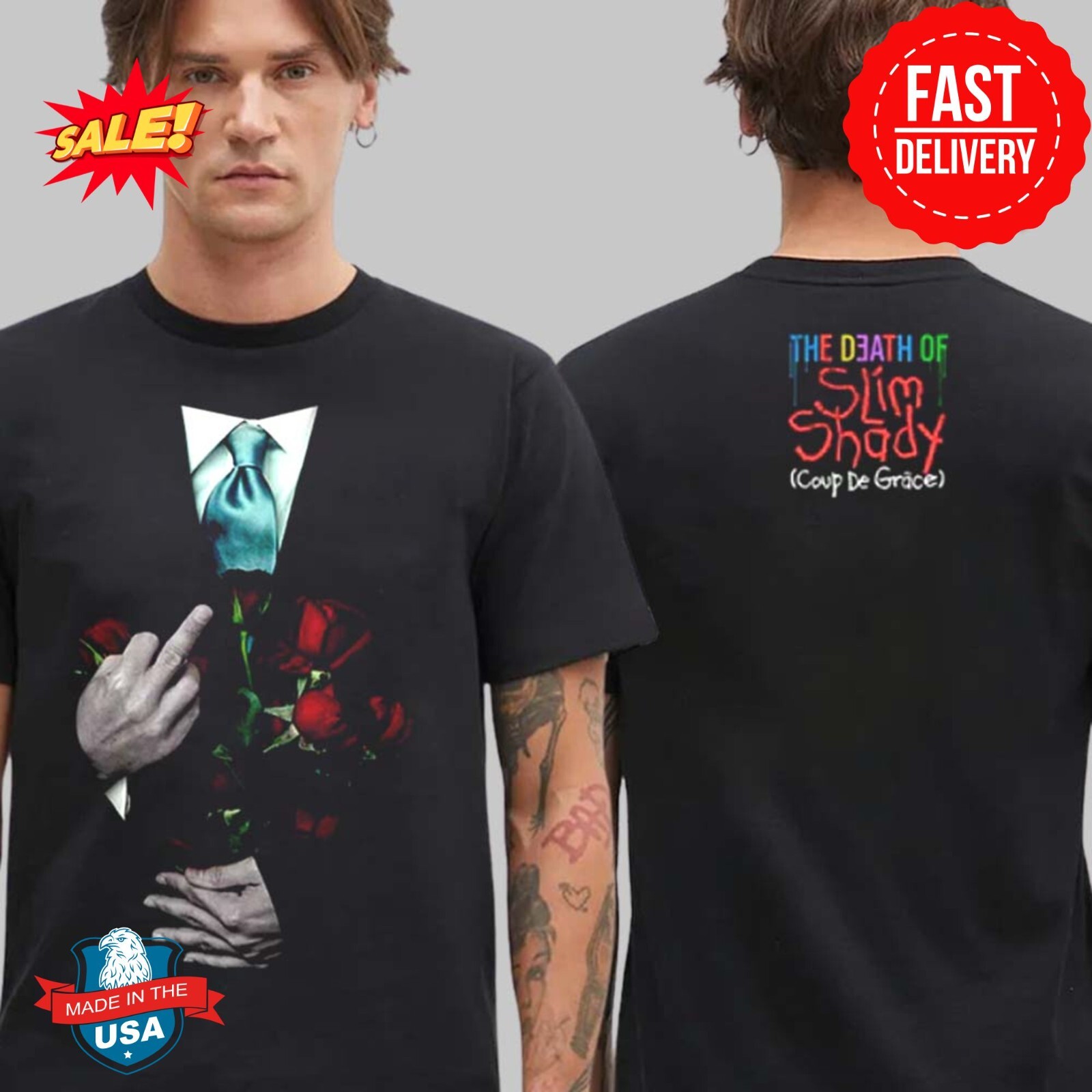 Eminem TDOSS Middle Finger Roses Two Sides T-Shirt