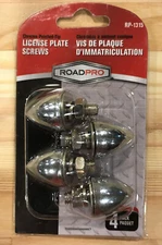 ROAD PRO CHROME POINTED TIP LICENSE PLATE SCREWS 4 PC NEW (bin 87)