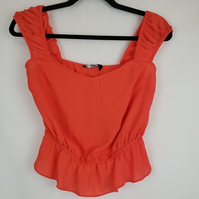 19 Cooper Womens Blouse Cropped Ruffle Size XS Orange Sleeveless 