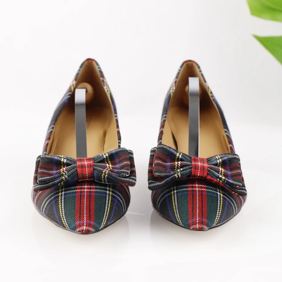 Zapato de vestir J Crew para mujer Esme Pump talla 10 negro rojo tartán a cuadros tacón de gatito Foto 3 de 4