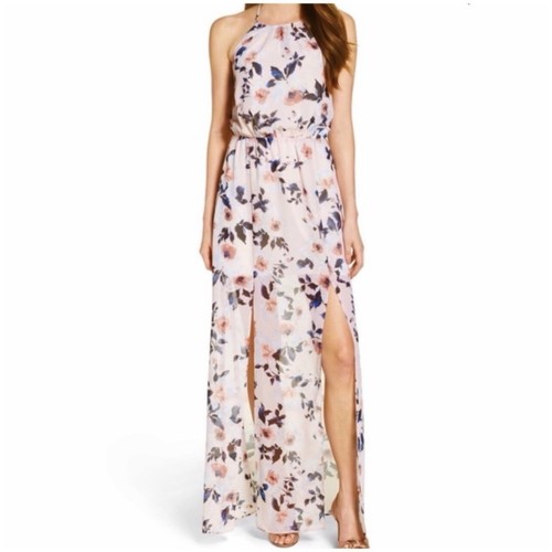 Ali Jay Maxikleid Blumen Neckholder hoher Schlitz Damen Medium Nordstrom hellrosa