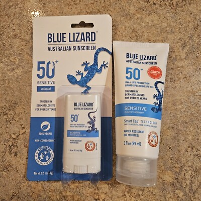 Blue Lizard Australian Mineral Sunscreen Sensitive SPF50+ Stick and Lotion Set
