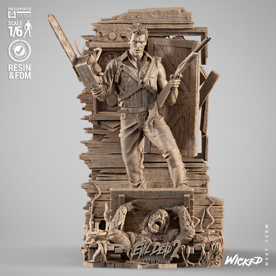 Ash Williams 3D Printed Figure, Evil Dead Chainsaw Hero Statue, Unpainted