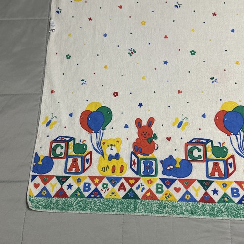 Vtg Riegel Baby Receiving Blanket Colorful Bunny Balloon Teddy Bear Blocks 80s - Picture 4 of 15