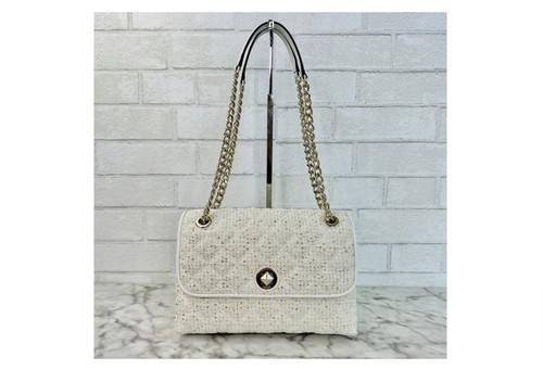 Kate spade Natalia SEQUIN TWEED medium FLAP CROSSBODY QUILTED BAG WHITE  767883695043 | eBay