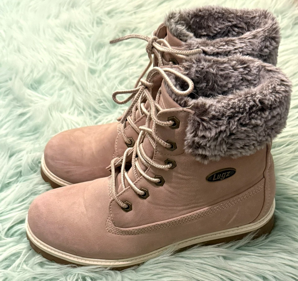Lugz Parker Faux Fur Boots Womens Size 8.5 Light Pink Lace Up - Image 3 of 4