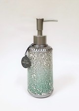 STYLE SANCTUARY MINT GREEN IRIDESCENT GLASS MOSAIC+SILVER RESIN SOAP DISPENSER
