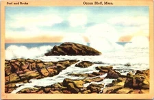 POSTCARD SURF AND ROCKS OCEAN BLUFF, MASSACHUSETTS