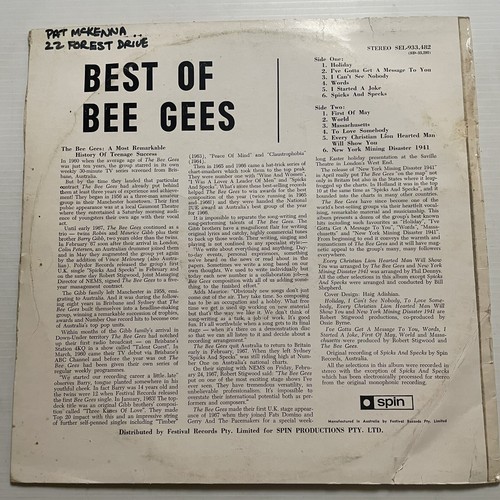 The Bee Gees Best Of Vinyl Record 12” 33 RPM SEL-933,482 Spin Records 1969 - Picture 4 of 12