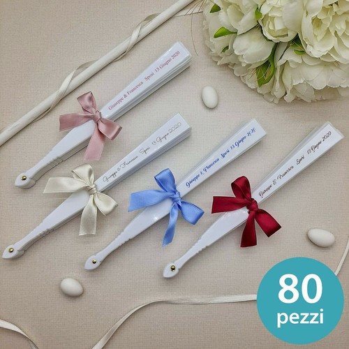 Ventagli Ventaglio per Matrimonio Personalizzato con Nomi Fiocco Bianchi Bianco - Foto 8 di 9