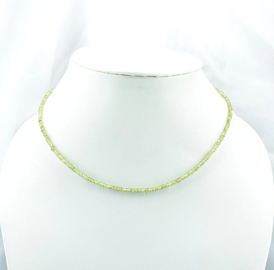 925 Пробы зеленый кубический цирконий Rondelle микро вырез граненые бусины ожерелье - Изображение 3 из 4