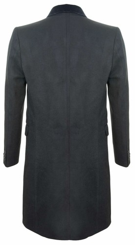 Mens 3/4 Black Long Double Breasted Overcoat Wool Coat Peaky Blinders - Picture 3 of 5