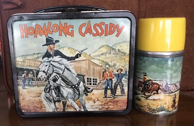 Vintage 1954 HOPALONG CASSIDY Metal Lunchbox And Thermos By