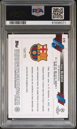 2022 TOPPS UEFA CLUB COMPETITIONS FABIO BLANCO 172 YELLOW FOIL PSA 9 /299 - Picture 3 of 3