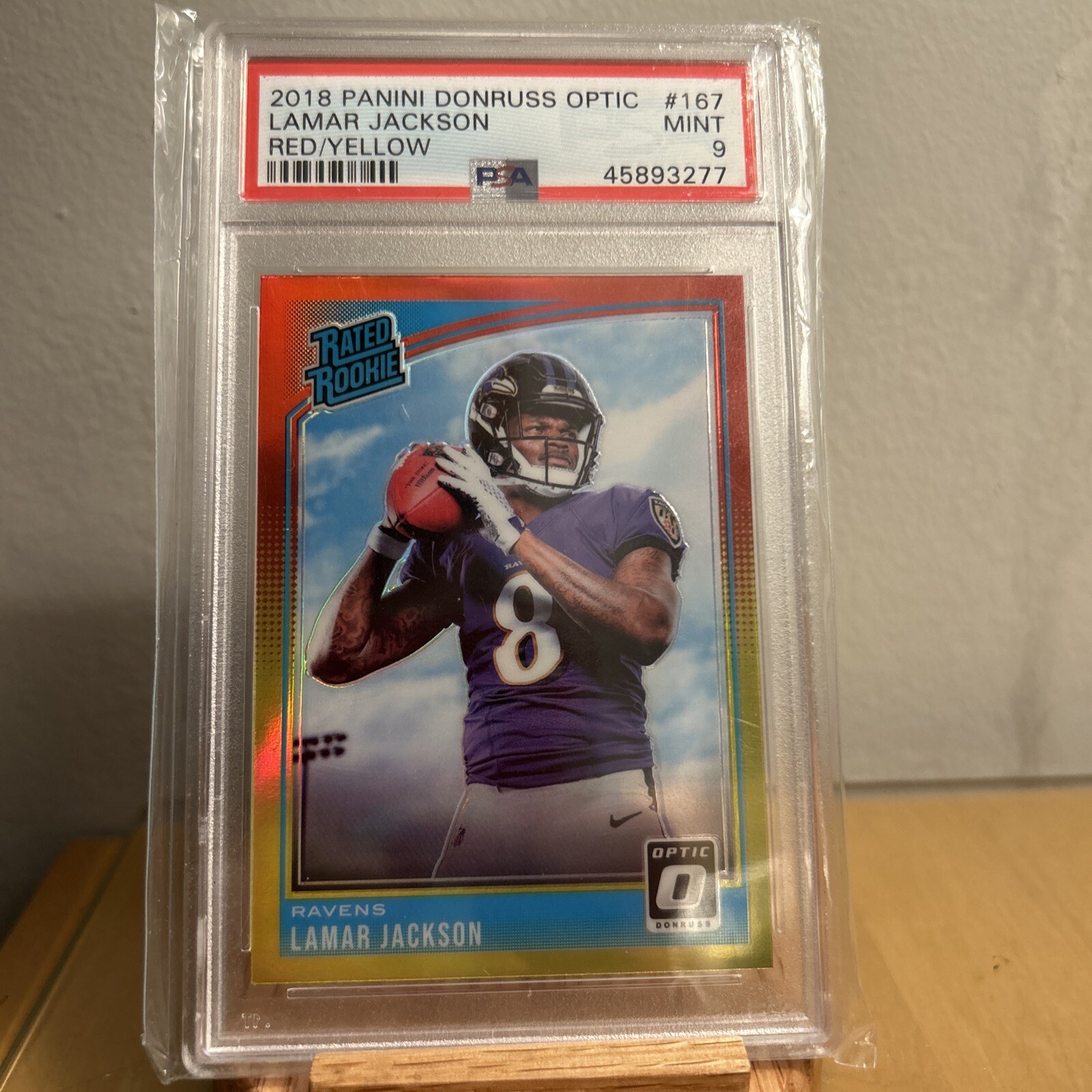 LAMAR JACKSON 2018 PANINI DONRUSS OPTIC RED YELLOW ROOKIE #167 PSA 9 MINT RAVENS