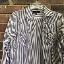 BANANA REPUBLIC | Parker Tunic Fit Blue White Stripe Button Relaxed Fit -XS
