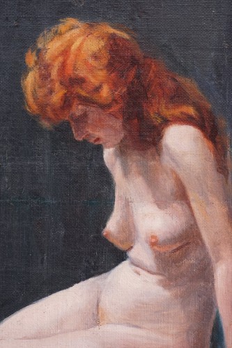 c1900 NUDE STUDY SEATED YOUNG LADY IMPRESSIONIST ANTIQUE OIL PAINTING - Picture 10 of 15