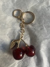 New Cherry Keychain with Gold Tone Hardware Medium Size Bag Charm Keychain