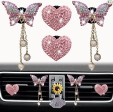 Heart  Butterfly Pendant Air Vent Clips, 4 Pcs Bling Heart Car Air Fresheners V