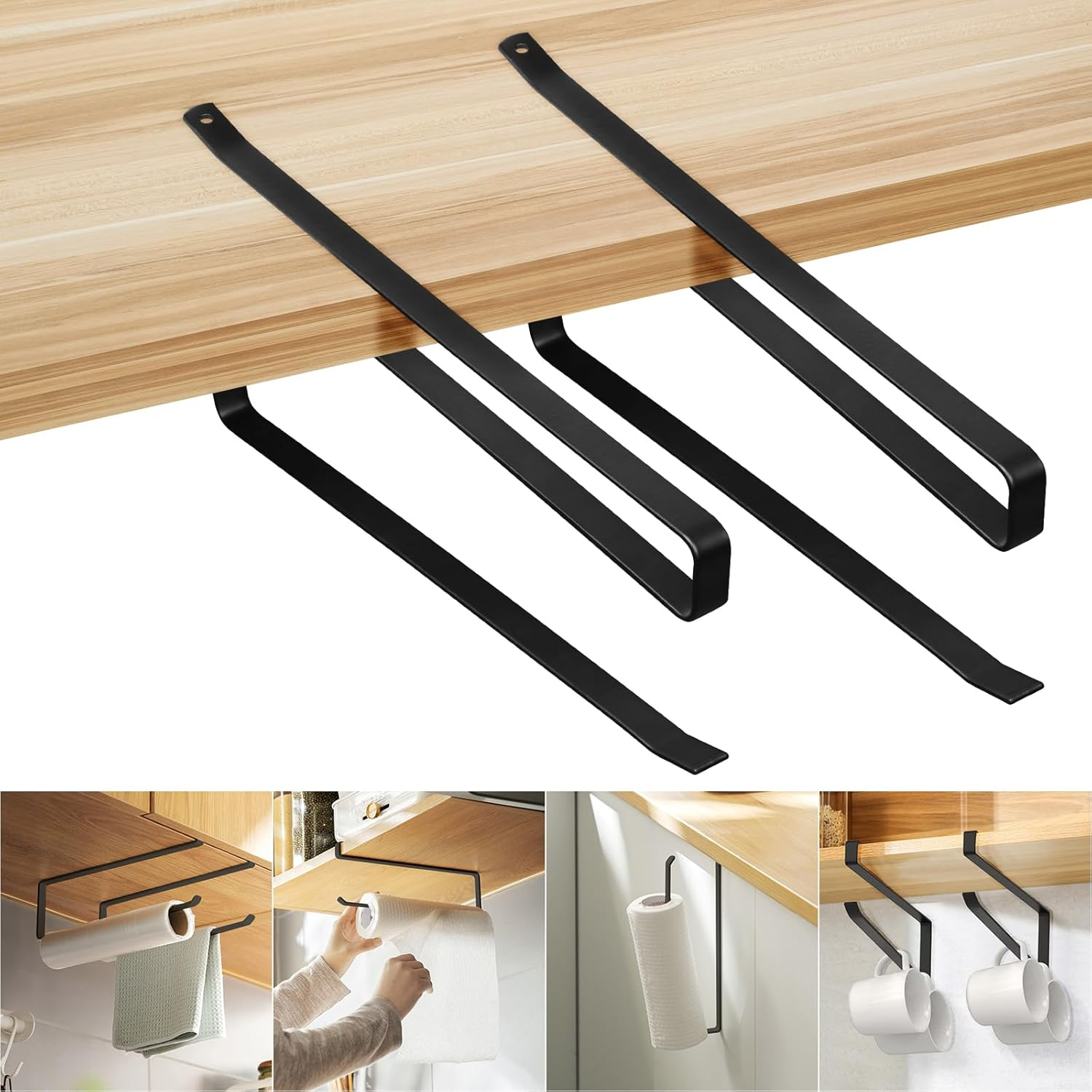 2pcs Under Cabinet Paper Towel Holder Wall Mount Self Adhesive Kitchen Rack UK