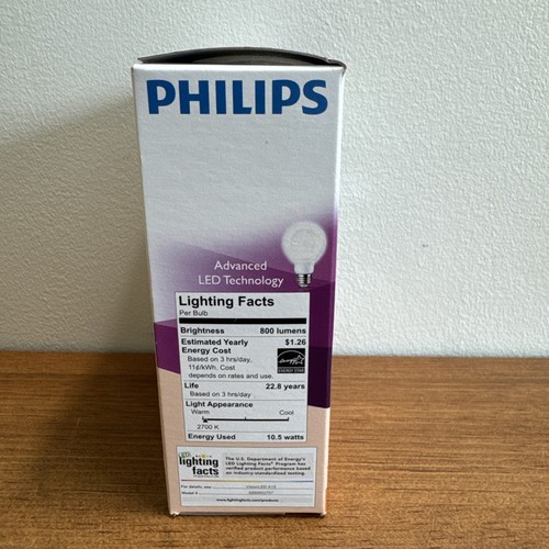 PHILIPS 60W LED BULB, REPLACES 10.5W, SLIM STYLE. NEW WITH FAST SHIPPING!! - Picture 4 of 5