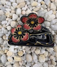 Hand Painted Hair Clip - Two Red Flowers