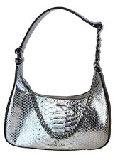 MICHAEL KORS PIPER SILVER SNAKE EMBOSSED LEATHER CHAIN SMALL SHOULDER BAG