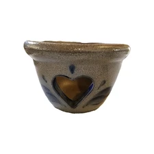 TitleRowe Pottery Works 1993 Stoneware Heart Cutout Candle Holder – Blue Salt