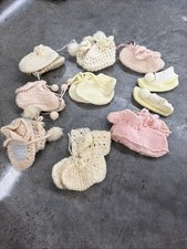 Vintage Baby Crochet Knit Lot Of 9 Booties and Shoes 1930s 1960s