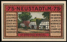 Notgeld Neustadt i. M. 1921, 75 Pfennig, Angler an den Lewitz-Wiesen, Das Dorf