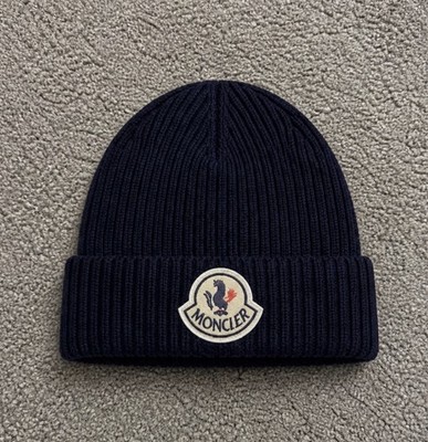 Moncler Navy Knit Beanie Men's Solid Casual Winter Fall Hat One Size