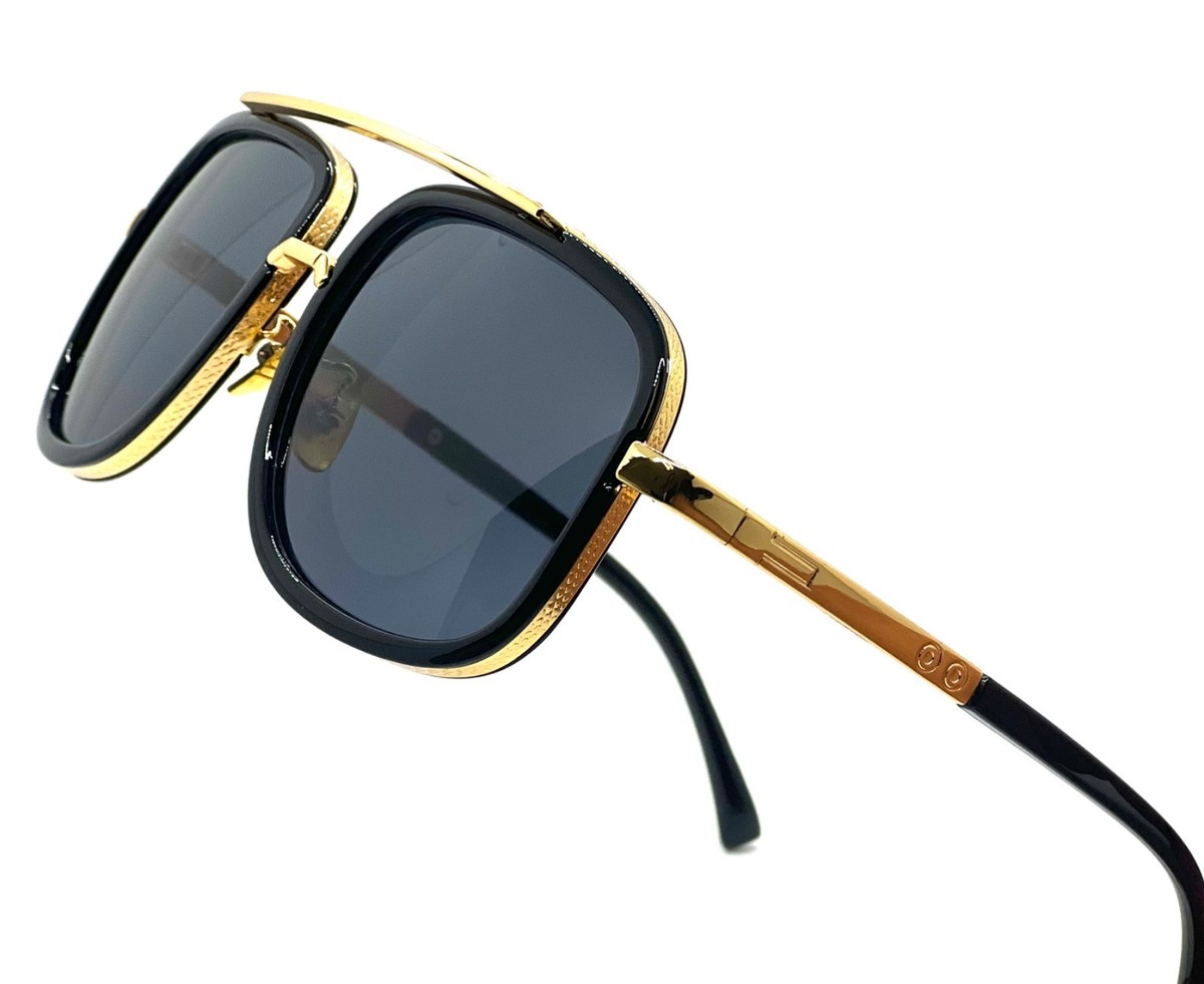 Black and Gold Pearl-Trim Sunglasses with Blue Lenses Black/Gold Grandpa Oversized Butterfly Tinted Sunglasses  main image 2