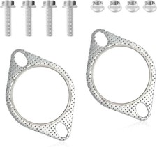 2PCS Exhaust Flange Gasket  4PCS Exhaust Bolts,3" 2-Bolt Catalytic Converter Ga